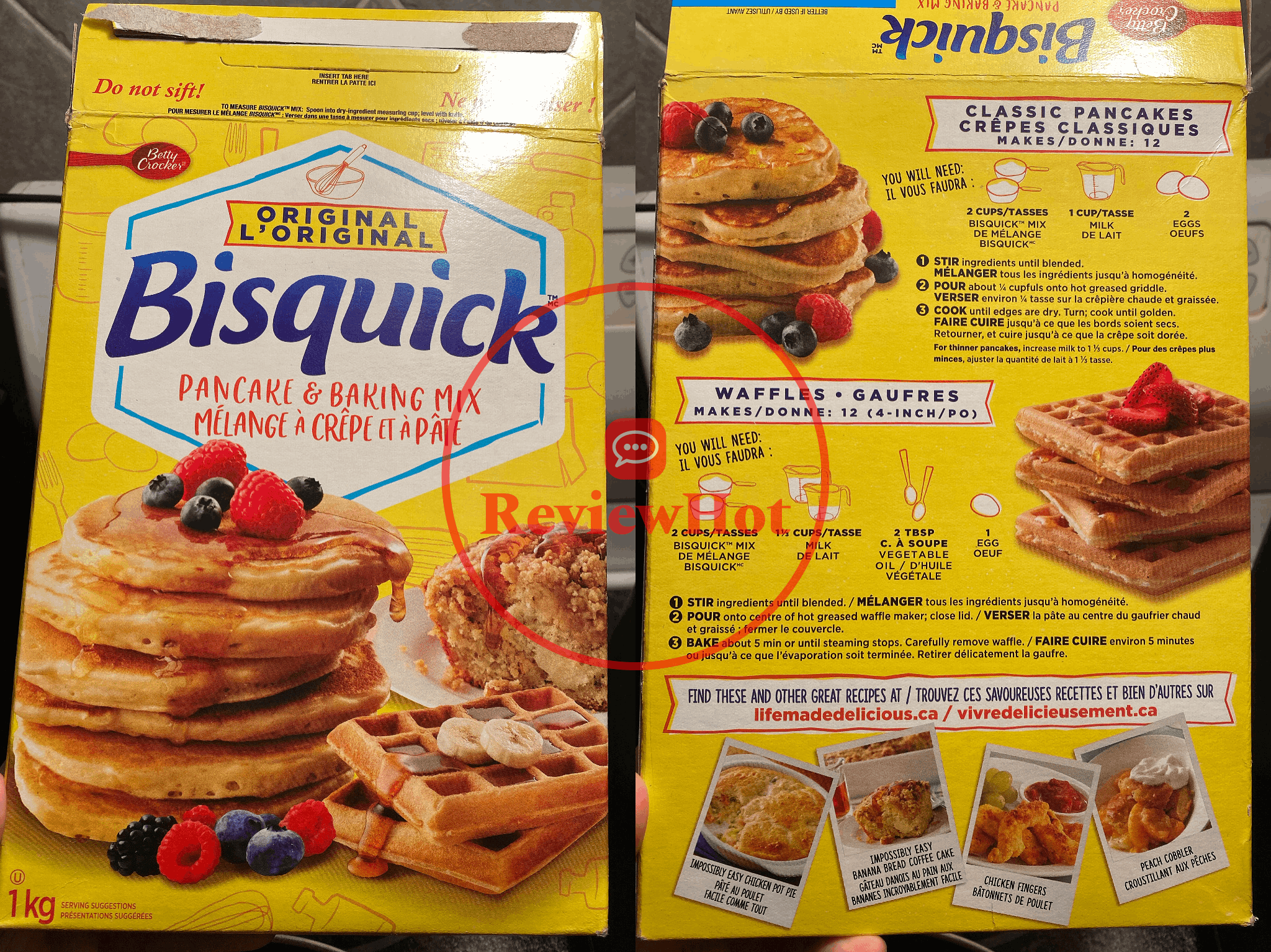 The package of the Betty Crocker Bisquick Original Pancake and Baking Mix, 1000 Gram