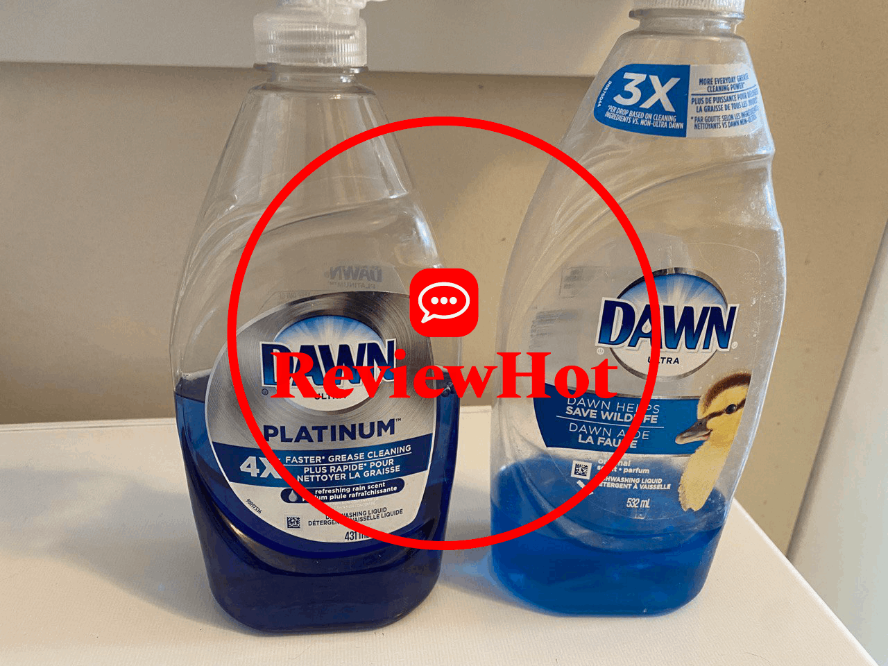 Dawn Ultra and Platinum Dishwashing Liquid product bottles