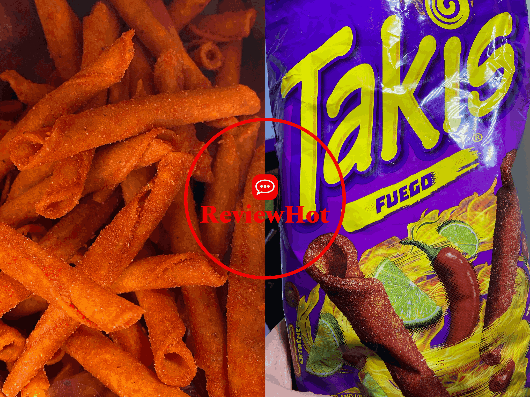 The package and the details of Takis Fuego Spicy Chili Pepper and Lime Rolled Tortilla Chips
