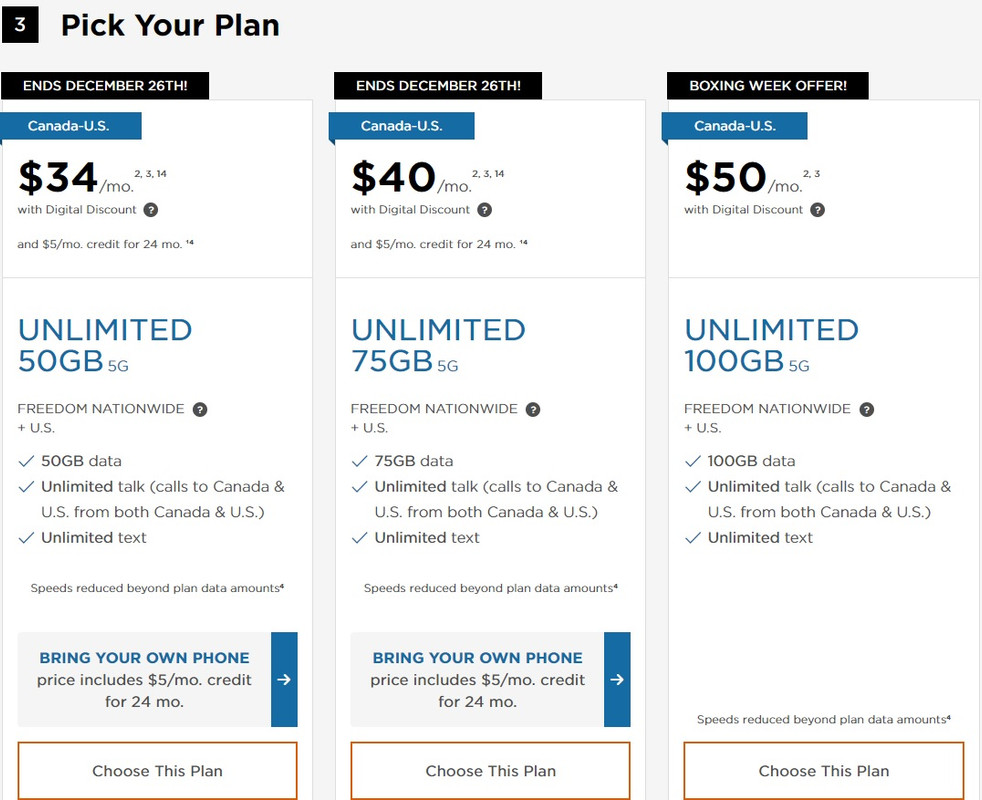 Freedom Mobile $34 50GB CAN/US Plan